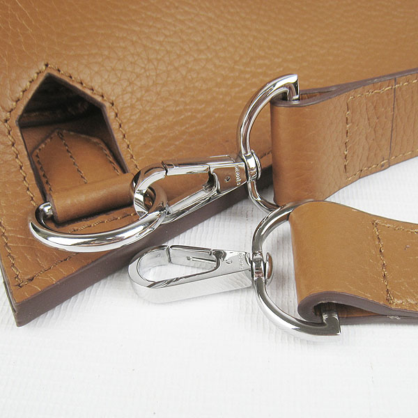 Replica Hermes Jypsiere Fjord Leather Messenger Bag Light Coffee H6508 - 1:1 Copy